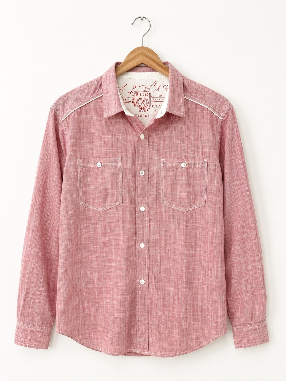 Marc Ecko Cut & Sew Pink Button Front Shirt Large Cotton Casual Utility
